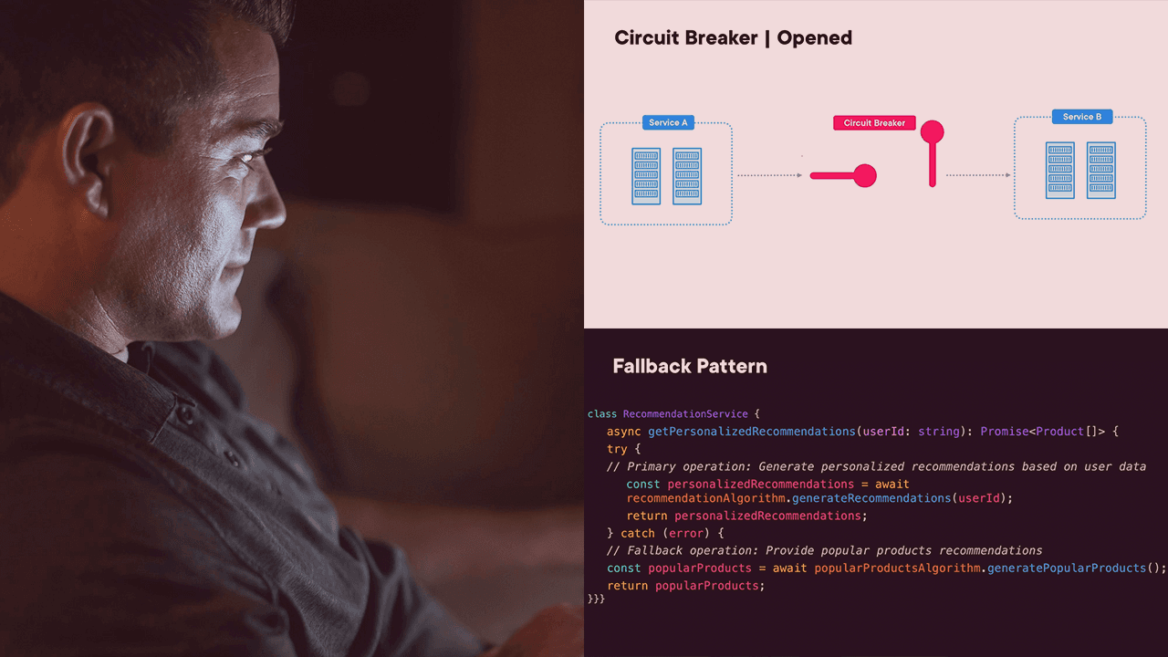Node.js microservices demonstrating resilience and fault tolerance patterns like Circuit Breaker for robust error management in distributed systems.