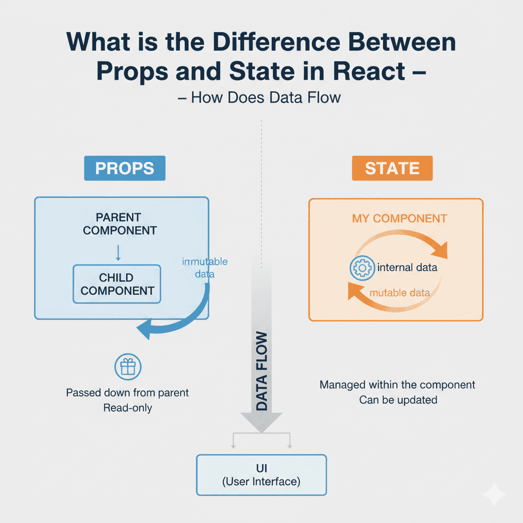 React component diagram illustrating efficient data flow and state management, highlighting the relationship between props and state in a hierarchical structure.