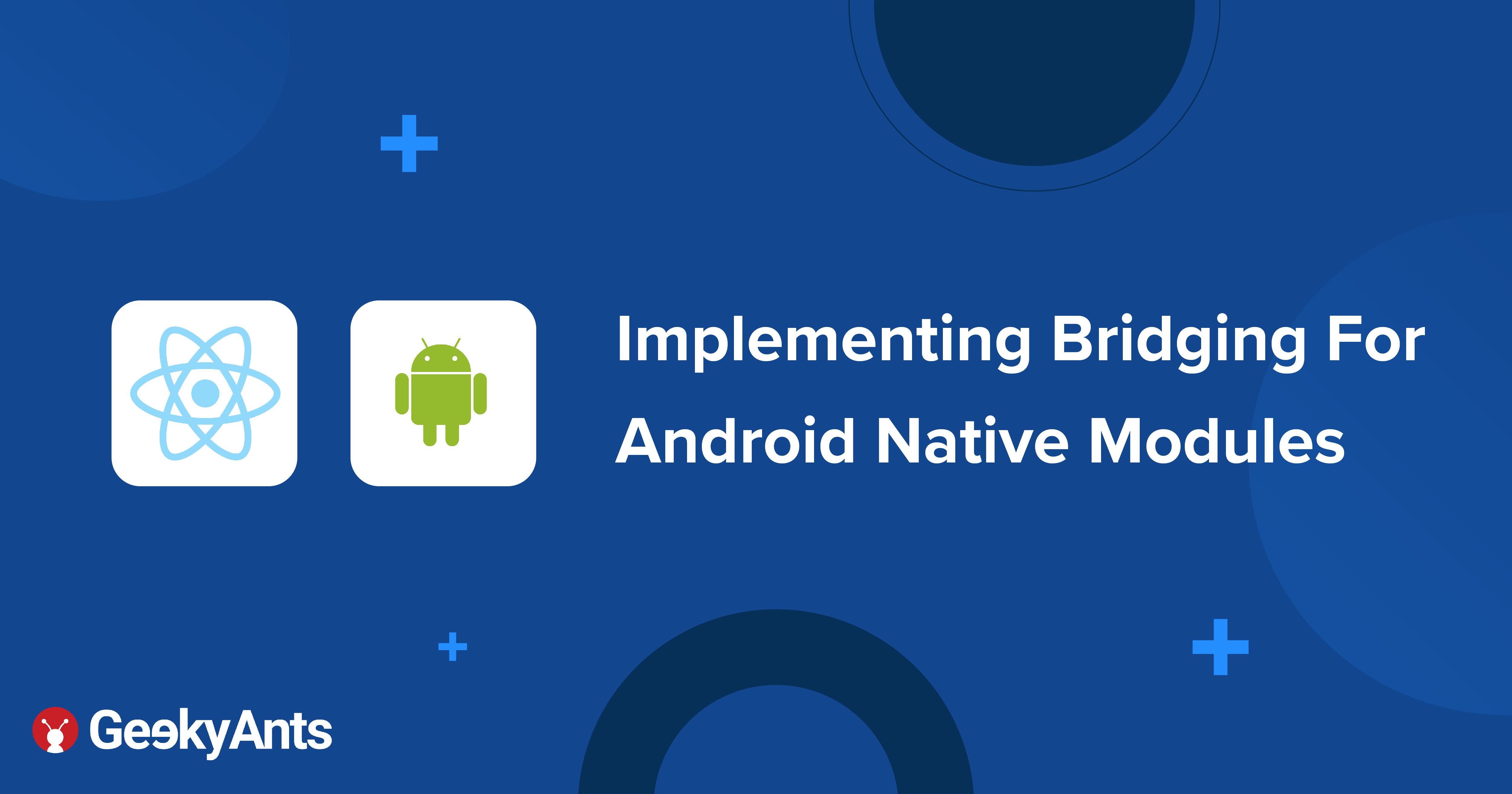 React Native logo connected by a bridge to native mobile platform icons, illustrating the concept of bridging native modules for enhanced app functionality and performance.